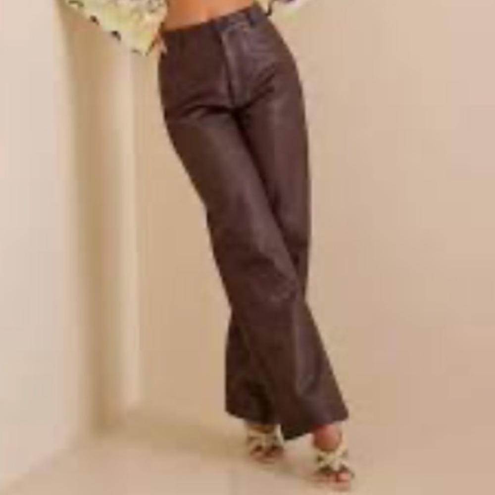 NWT Faux leather High waist wide leg  pants Dark brown size M - Picture 7 of 16